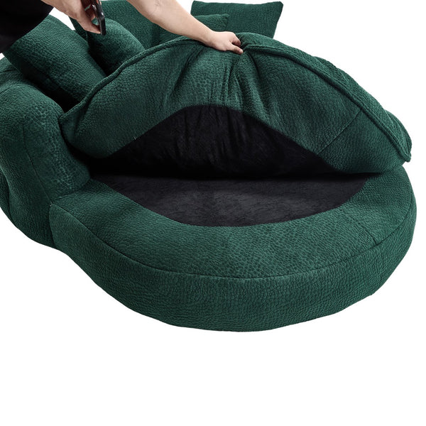 English Elm Oversized Memory Foam Chenille Bean Bag Sofa with Ergonomic Back Support, 3 Large & 2 Small Pillows Emerald W395P359413