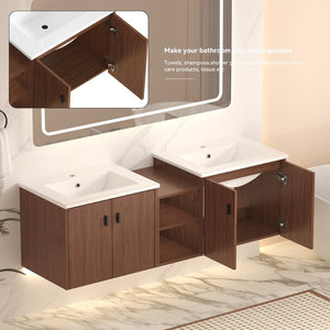 English Elm 60in Reddish Brown Mdf Bathroom Vanity with Soft Close Doors and Versatile Storage W3133S00022
