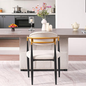 English Elm Modern Upholstered Dining Chairs Set of 2 Beige Fabric Gold Arm Black Frame W5501P462415