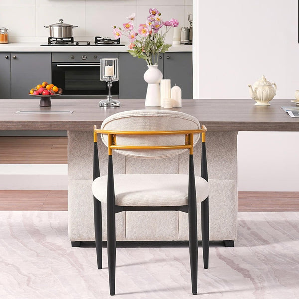 English Elm Modern Upholstered Dining Chairs Set of 2 Beige Fabric Gold Arm Black Frame W5501P462415
