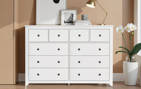 English Elm Modern 9-Drawer White Dresser — Sleek 3-Column Chest, Sturdy Waterproof Finish, Spacious Storage W1785P298992