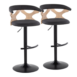 English Elm Gardenia Adjustable Swivel Barstool with Padded Fabric Seat, Whitewashed Wood & Black Metal Base (Set of 2) Charcoal B202S00859