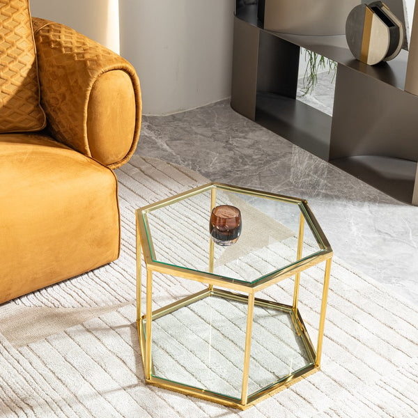 English Elm Living Modern Gold-Accented Small Coffee Table With Polygonal Design - Stylish Side Table For Any Space W2723P262933