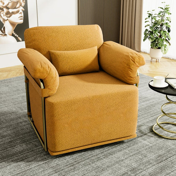 English Elm 360 Degree Square Swivel Accent Chair - Plush Fabric Lounge Armchair With Gold Legs For Modern Spaces W2012P319074