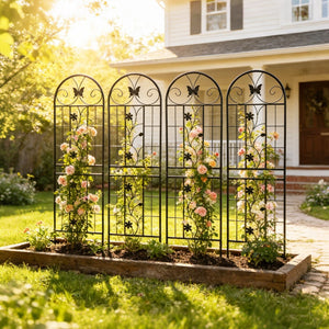 English Elm 4 Pack Powder-coated Metal Garden Trellis Panels Rustproof Climbing Plant Support Outdoor W1586P266748