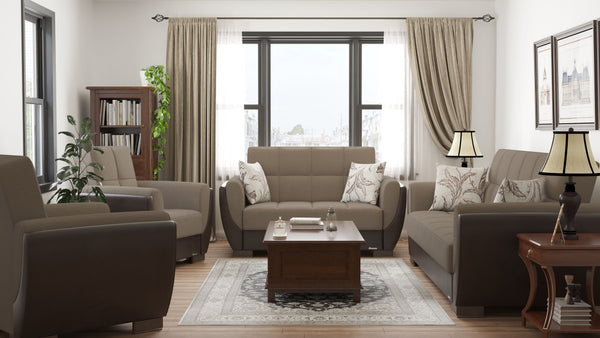 English Elm PrimeNest NimbusFlow Collection Upholstered Convertible Loveseat with Storage, Sleeper, Chenille Comfort Beige,Brown PU B030P281737