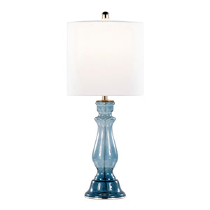 English Elm Bishop 24" Contemporary Seeded Glass Table Lamp Set of 2 with Brushed Nickel Base and White Linen Shade Blue B202P224034