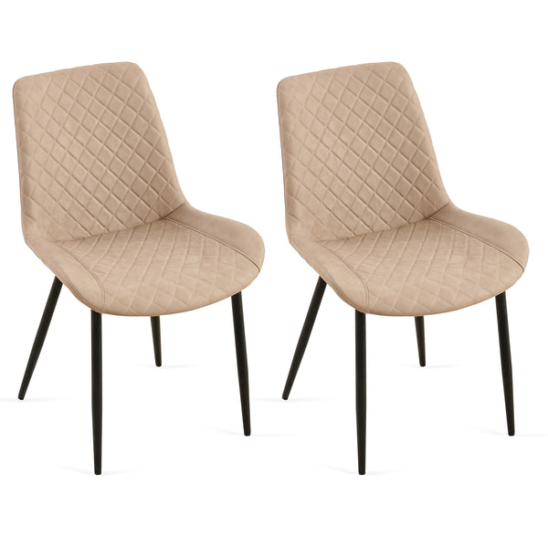 English Elm Beige Leathaire Dining Chairs Set of 2 — Mid-Century Armless Upholstered Side Chairs with Metal Legs W1164P225827