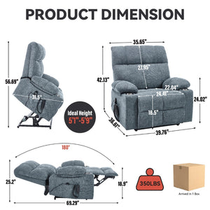 English Elm Dual Motor Power Lift Recliner with Massage Heat and Leatherair Upholstery for Living Room Grey-Blue W3224P294319