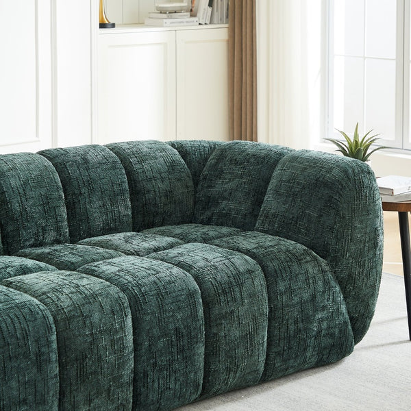 English Elm Chenille Cloud Sofa with Quilted Seat and Piano Key Backrest for Modern Living Rooms Green W834S00636