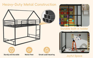 English Elm Metal Twin over Twin Bunk Bed Sturdy Heavy-Duty Frame with Silent Slats, 13" Guardrail & Ladder Black W1935P330797