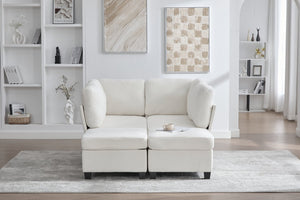 English Elm UNITED Modular 6-Seat Sectional Sofa with Removable Ottoman, Storage Compartments, Convertible Comfort Beige W1568S00242