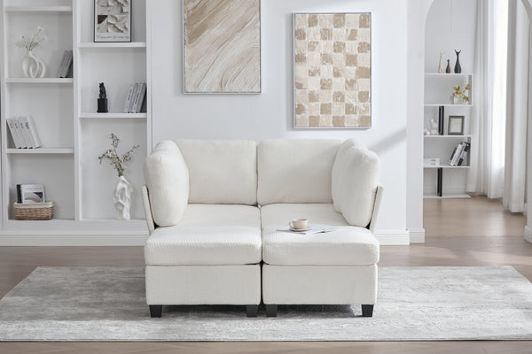 English Elm UNITED Modular 6-Seat Sectional Sofa with Removable Ottoman, Storage Compartments, Convertible Comfort Beige W1568S00242