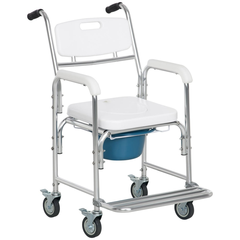 English Elm Homcom 3in1 Aluminum Commode Shower Wheelchair Padded Seat Waterproof Rolling Chair W2225P175515