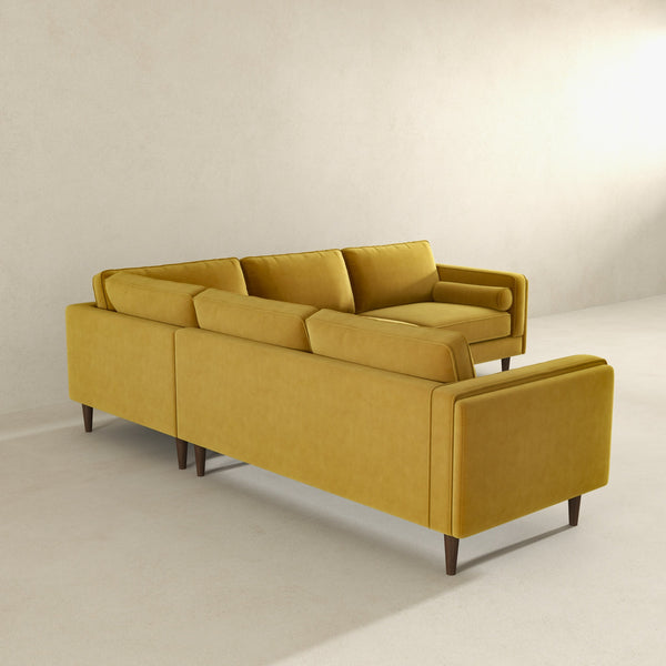 English Elm Ashcroft Furniture - Amber Velvet Corner Sectional Sofa - Mid-Century Yellow Upholstery, Solid Wood Frame, Removable Cushions B183S00071