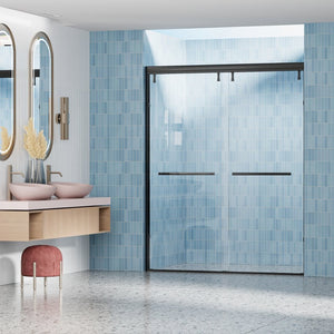 English Elm 56-60 in Semi-frameless Double Sliding Shower Door Clear Tempered Glass Matte Black W1920S00078
