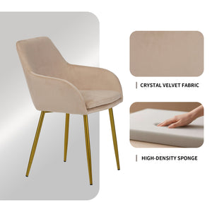 English Elm Velvet 2-Piece Dining Chairs Beige with Gold Metal Legs — Modern Quilted Padded Armchairs for Home W3851P369041