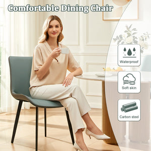 English Elm Green Pu Leather Upholstered Dining Chair Set with Metal Legs for Modern Interiors Dark Green T3967P421198