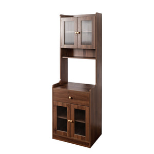 English Elm Kitchen Pantry Hutch Organizer for Clutter-Free Kitchens with Spacious Cabinets, Drawer & Counter Space Walnut W331P309435