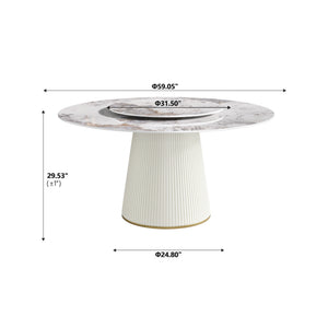 English Elm 59.05 "Modern Round Dining Table With Sintered Stone Top & Lazy Susan – Seats 6-8 People Comfortably" W1535S00451