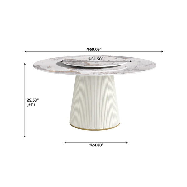 English Elm 59.05 Round Sintered Stone Dining Table with Turntable Pedestal Base Seats Eight W1535S00635