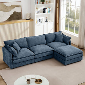 English Elm Modular L-Shaped Sectional Sofa - 102" Blue Chenille Couch With Movable Ottoman For Custom Comfort W1359S00029
