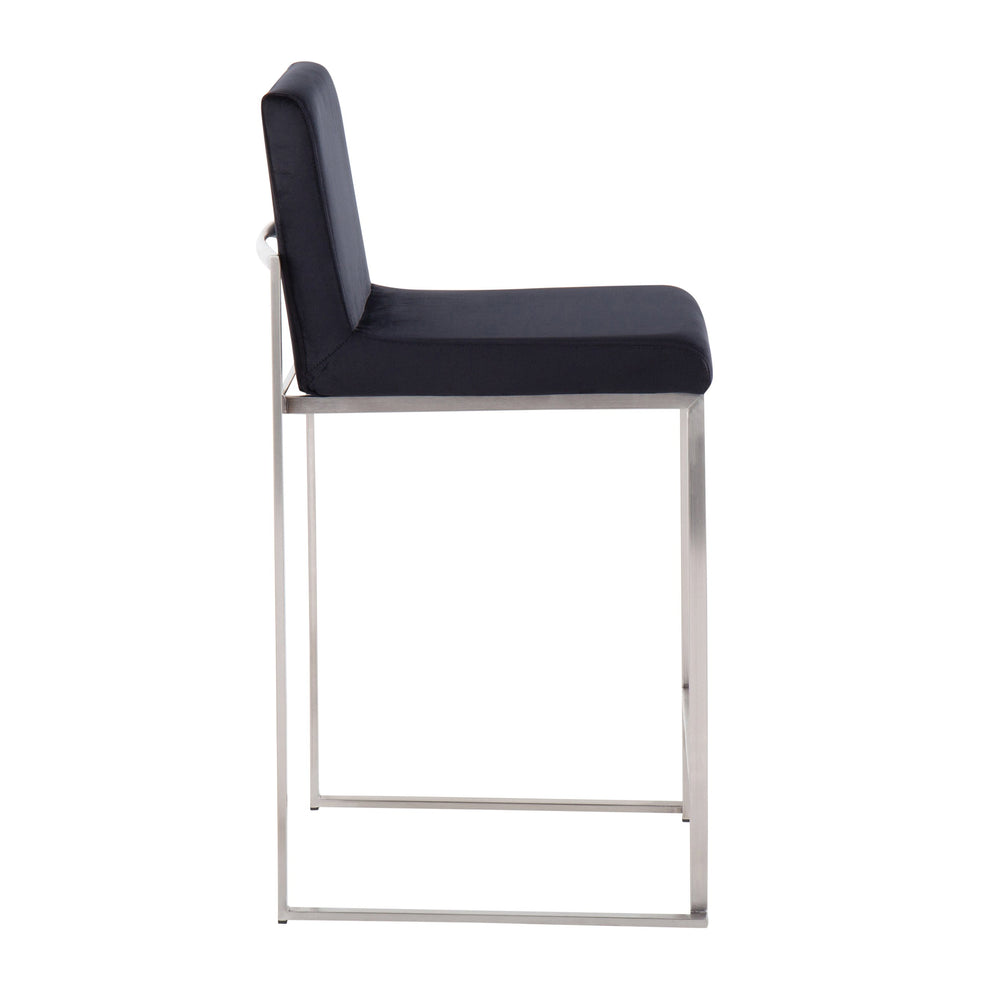 English Elm Fuji Contemporary High Back Counter Stools - Luxurious Black Velvet & Stainless Steel, Set Of 2 B202P221961