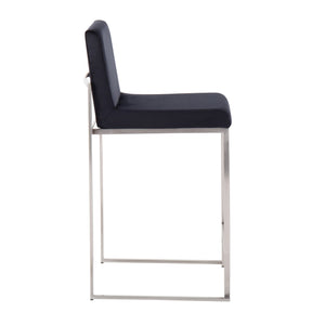 English Elm Fuji Contemporary High Back Counter Stools - Luxurious Black Velvet & Stainless Steel, Set Of 2 B202P221961