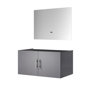 English Elm Dark Grey 36in Bath Vanity with 36in LED Mirror — Fully Assembled Wood Cabinet, Spacious Storage, Modern Finish B2731S00533