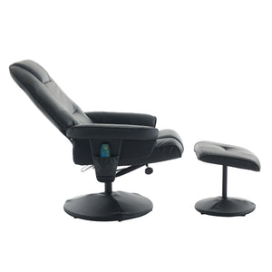 English Elm 011-Massage Recliner Chair with Ottoman, 360° Swivel PU Leather, 5-Point Vibration Massage, Heated Seat, 140° Backrest Comfort Black W2636P262429
