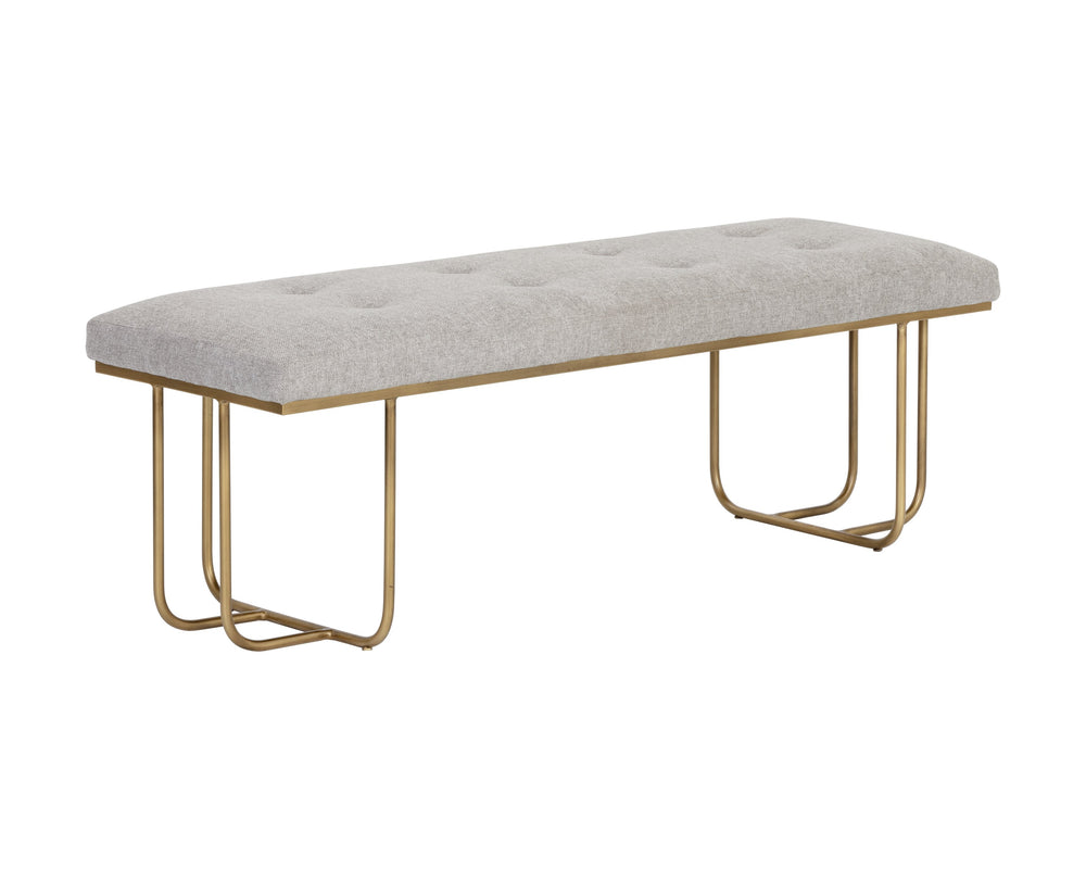 Sunpan Maverick Bench - Stylish Tufted Seat with Antique Brass Legs for Elegant Living Room Seating Belfast Heather Grey