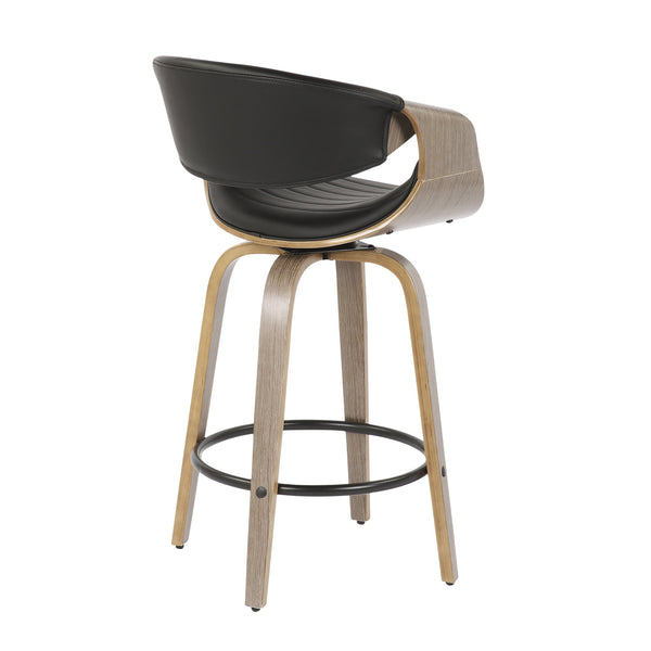 English Elm Symphony Mid-Century Counter Stool with Walnut Bent Legs and Tufted Faux Leather, Set of 2 Black B202S00373