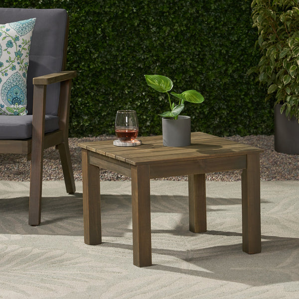 English Elm Christopher Knight Home® - TEMECULA Side Table Crafted from Durable Acacia Wood with Classic Slat Top, Stylish Outdoor Accent Piece Grey 66469.00GRY