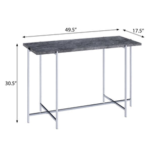 English Elm Grey Rectangle Sofa Table with Faux Marble Top and Chrome Frame — Narrow Console for Hallway, Living Room Decor, 49.5" Wide, Durable Surface B062P185680
