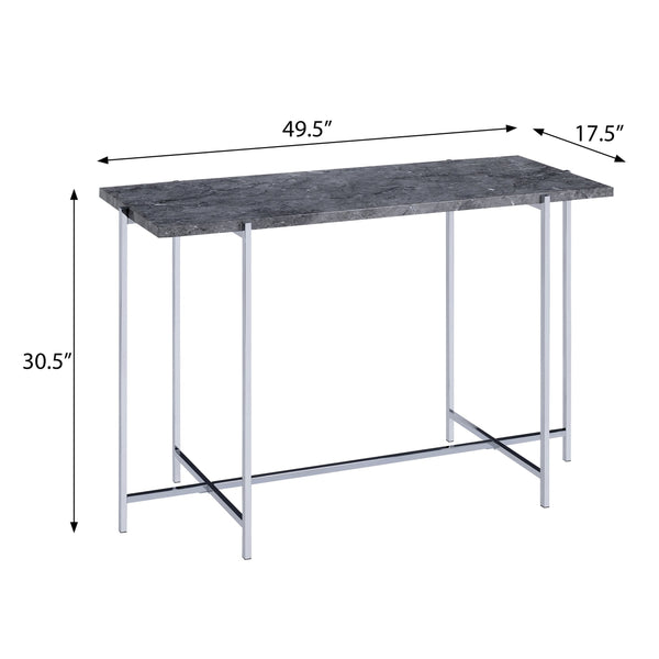 English Elm Grey Rectangle Sofa Table with Faux Marble Top and Chrome Frame — Narrow Console for Hallway, Living Room Decor, 49.5" Wide, Durable Surface B062P185680