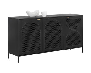 Sunpan Aziza Timeless Sideboard - Handcrafted Black Metal Frame with Brass Handles & Unique Arched Design
