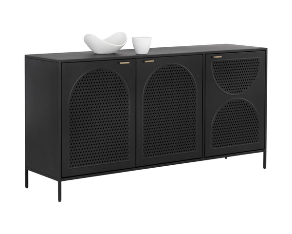 Sunpan Aziza Timeless Sideboard - Handcrafted Black Metal Frame with Brass Handles & Unique Arched Design