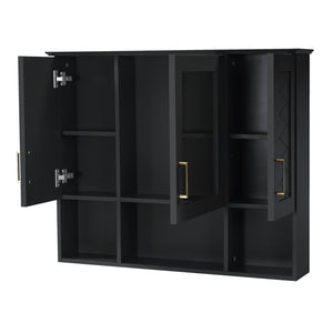 English Elm 35 Inch Wall Mount Medicine Cabinet Soft Close Mirror Storage for Modern Bathroom Black N710P389453B