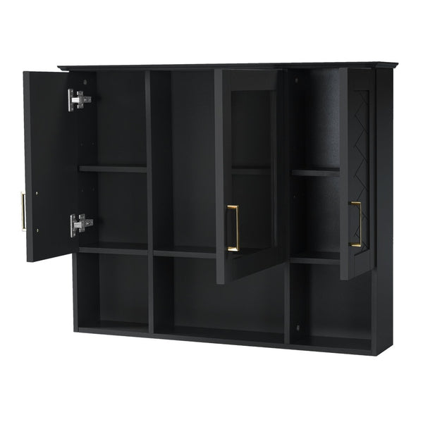 English Elm 35 Inch Wall Mount Medicine Cabinet Soft Close Mirror Storage for Modern Bathroom Black N710P389453B