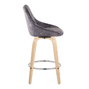 English Elm Diana Velvet Counter Stools Set of 2 – Grey 360° Swivel, Natural Wood Legs, Chrome Footrest, Cozy B202S00233