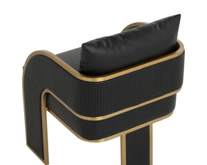 Sunpan Baz Dining Armchair - Bold Napa Black Faux Leather With Gold Stainless Steel Accents & Chic Design Black Faux Leather 111780