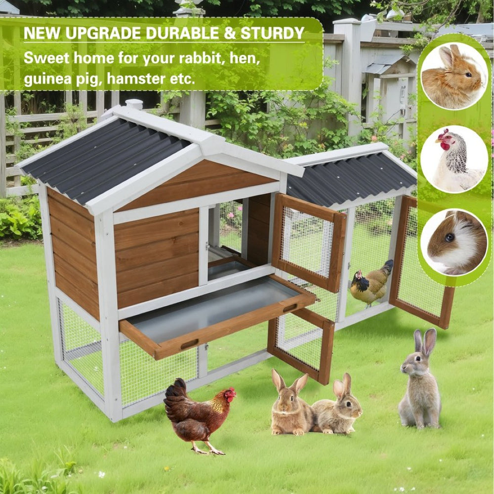 English Elm 58" Fir Wood Rabbit Hutch Waterproof Roof Galvanized Tray Small Pet Enclosure W1431P341314