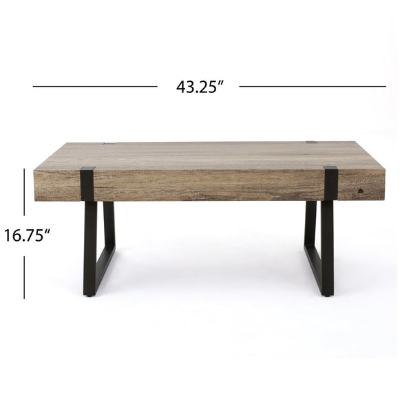 English Elm Christopher Knight Home® - COFFEE Faux Wood Industrial Coffee Table with Powder-Coated Metal Legs, Sturdy MDF Top, 43.25" L Grey 59446.00