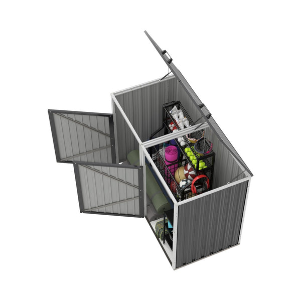 English Elm Garbage Bin Shed Galvanized Steel Enclosure for Two Cans Outdoor Weather Resistant Dark Gray W1598P357714