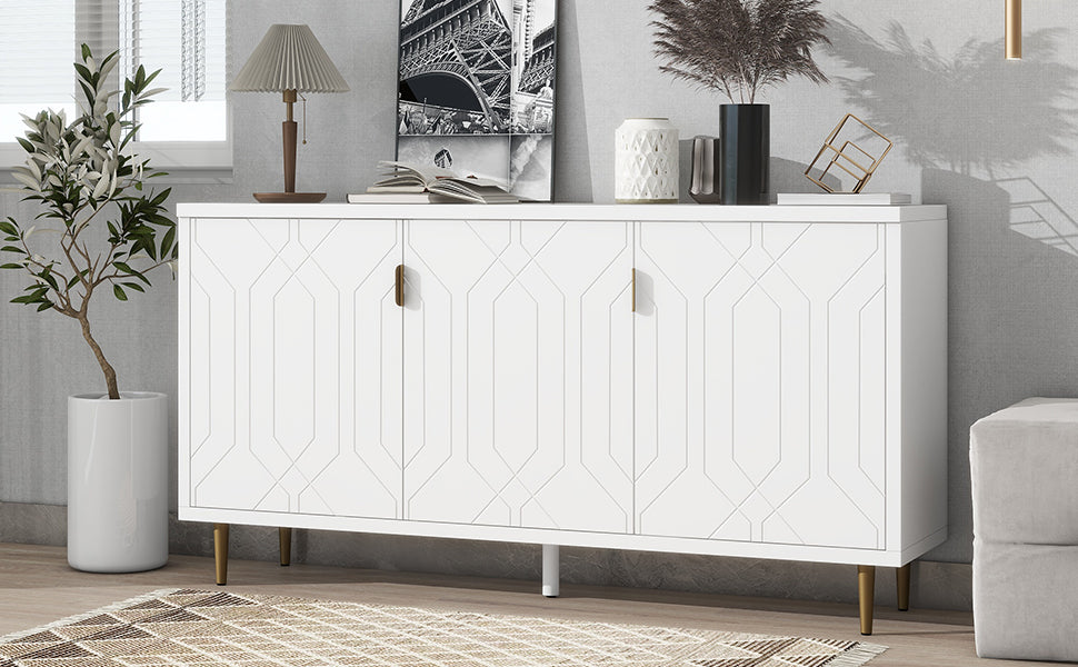 English Elm VIBE Scandinavian TV Stand with 3 Doors & Adjustable Shelves, Mid-Century Metal Legs, Spacious Storage White SJ000112AAK