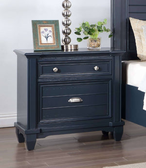 English Elm Transitional Slate Blue Nightstand Solid Wood Nickel Hardware Molded Drawer Bedroom B2741P435911