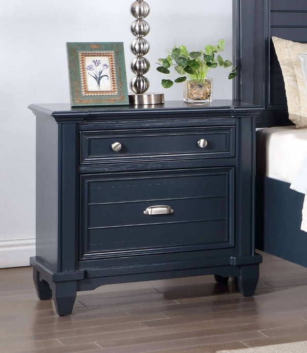English Elm Transitional Slate Blue Nightstand Solid Wood Nickel Hardware Molded Drawer Bedroom B2741P435911