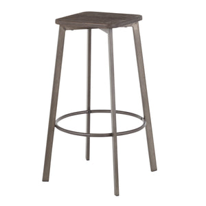 English Elm Clara Industrial Square Barstool Set of 2 - Antique Metal Base with Espresso Bamboo Seat, 30" High B202P222146