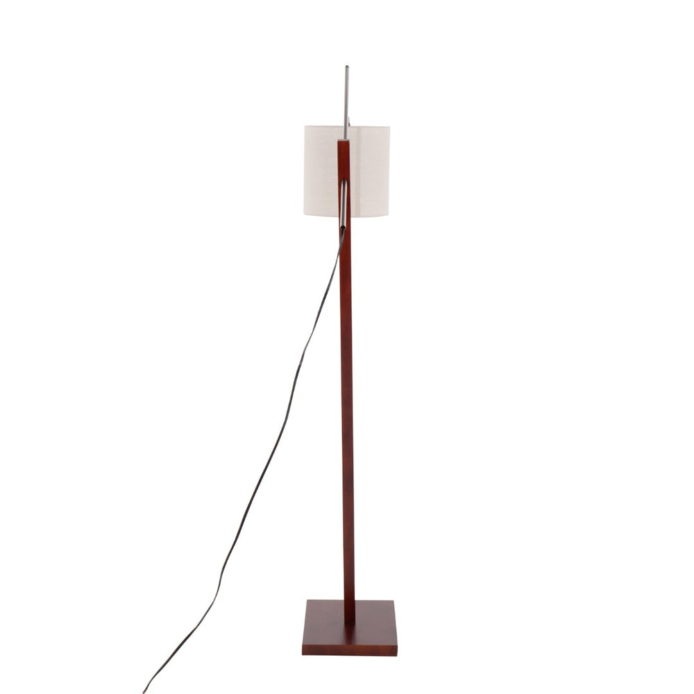 English Elm Floor Lamp with Walnut Base Satin Nickel Stem and Soft Grey Shade for Living Rooms B202S02143