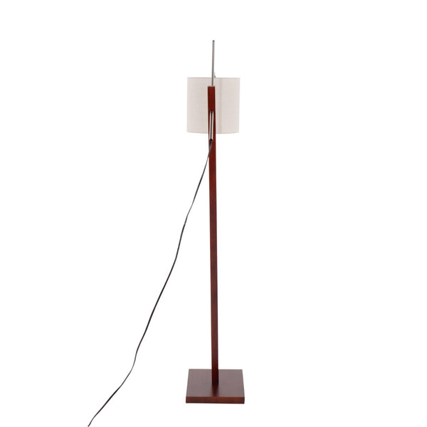 English Elm Floor Lamp with Walnut Base Satin Nickel Stem and Soft Grey Shade for Living Rooms B202S02143
